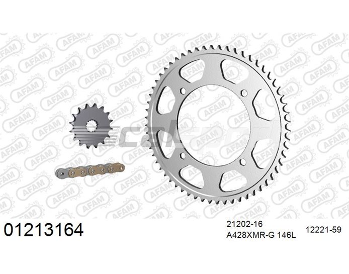 01213164 - AFAM Premium Chain & Steel Sprocket Kit, 428 (OE pitch) - Gold 146 link chain, 16T steel/59T steel sprockets
