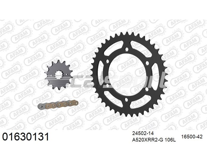 AFAM Premium Chain & Steel Sprocket Kit, 520 (OE pitch), inc Special Edition - Gold 106 link chain, 14T steel/42T steel sprockets
