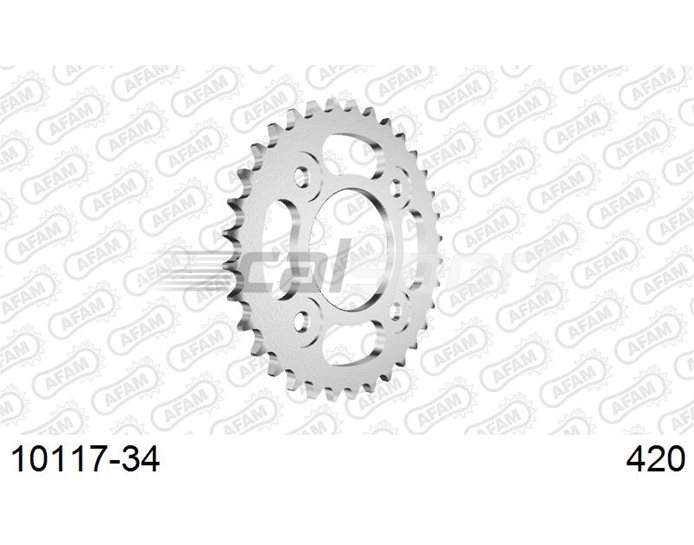 10117-34 - AFAM Sprocket, Rear, 420 (OE pitch), Steel  , inc Grom ABS - Silver, 34T (orig size) Grom ABS