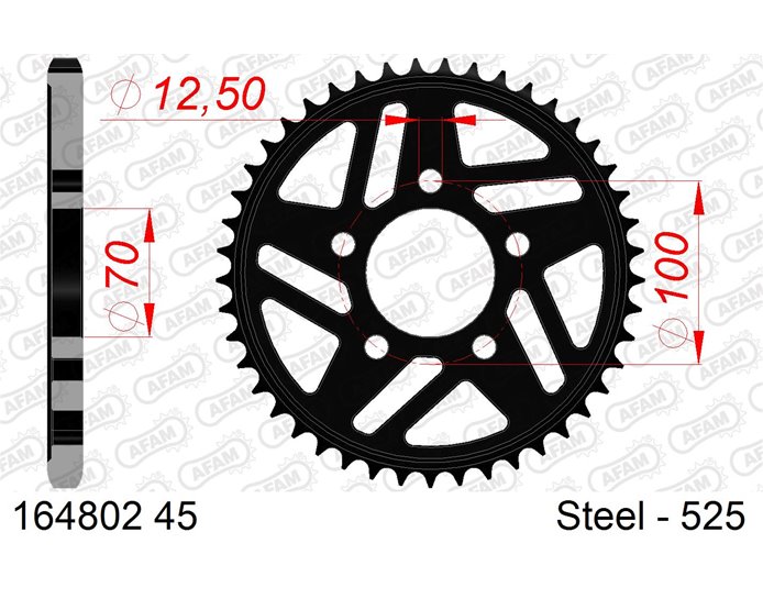 164802-45 - AFAM Sprocket, Rear, 525 (OE pitch), Steel  , Optional forged wheels - Silver, 45T (orig size) Optional forged wheels