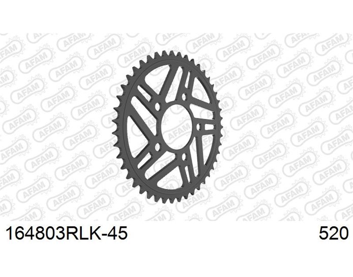 164803RLK-45 - AFAM Sprocket, Rear, 520 conversion, Racing Superlight Steel  , Optional Forged Wheels - Black, 45T (orig size) Optional Forged Wheels