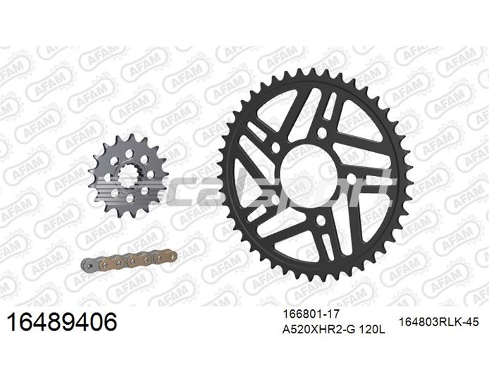 AFAM Premium Chain & Racing Superlight Steel Sprocket Kit, 520 conversion, Optional Forged Wheels - Gold 120 link chain, 17T steel/45T steel