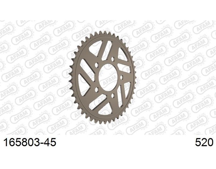 165803-45 - AFAM Sprocket, Rear, 520 conversion, Ultralight Alu  Racing , Optional forged wheels - Anodised Silver, 45T (orig size) Optional forged wheels