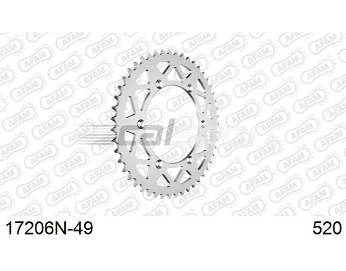 17206N-49 - AFAM Sprocket, Rear, 520 (OE pitch), Ultralight Alu  Racing  - Anodised Silver, 49T (orig size)