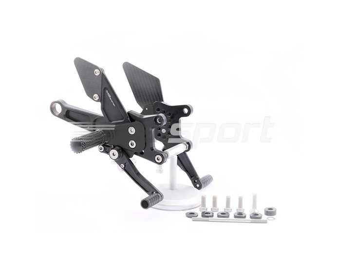 2501-067017 - MG Biketec Rearset Kit, Folding Footpegs - black - Carbon heel guards