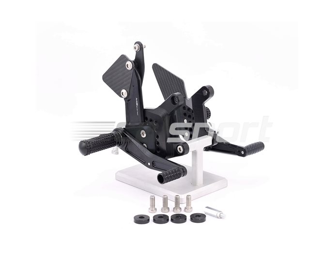 MG Biketec Rearset Kit, Fixed Footpegs - black - Standard or Reverse Shift - Carbon heel guards