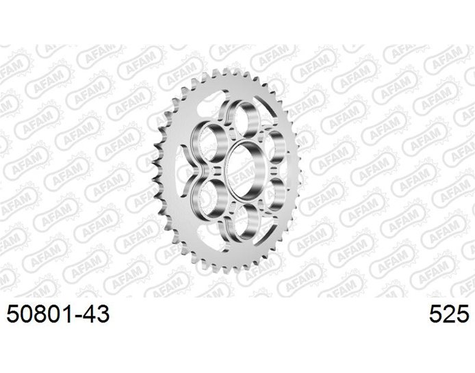 AFAM Sprocket, Rear, 525 (OE pitch), Steel  , inc AMG,Carbon ABS,Chromo ABS - Silver, 43T (orig size)