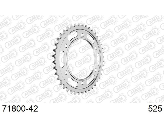 71800-42 - AFAM Sprocket, Rear, 525 (OE pitch), Steel  , ABS,R ABS - Silver, 42T (orig size) ABS