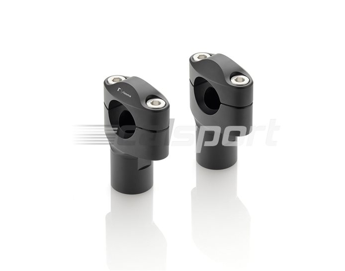 Rizoma Handlebar Adapter, black, allows fitment of 28.6mm tapered bars in place of original fit 22mm bars, 60mm rise, 40 or 60mm rise available