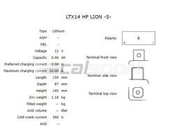 LTX14-BS-LION  Shido Lightweight Lithium Battery Replaces YTX14