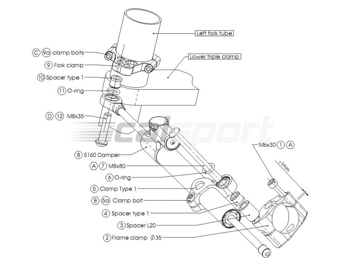 Hyperpro Steering Damper Mounting Kit, Gold, other colours available - Left On Deltaframe