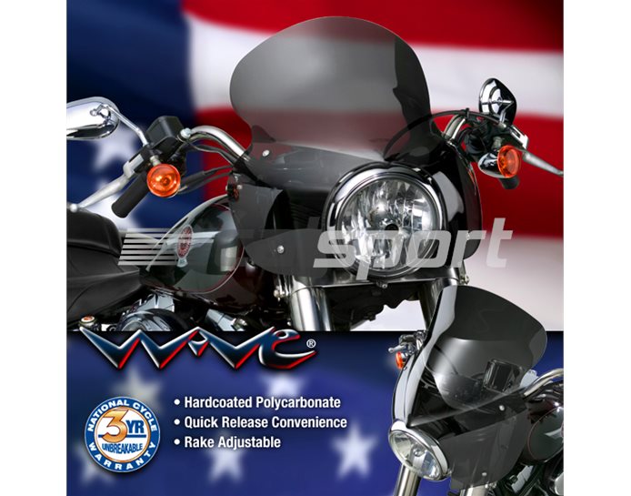 National Cycle WAVE FAIRING Polycarbonate Quick-Release Dark Tint Screen - Q341 Mounting Kit Required - Cannot Be Used With Harley Light Bar