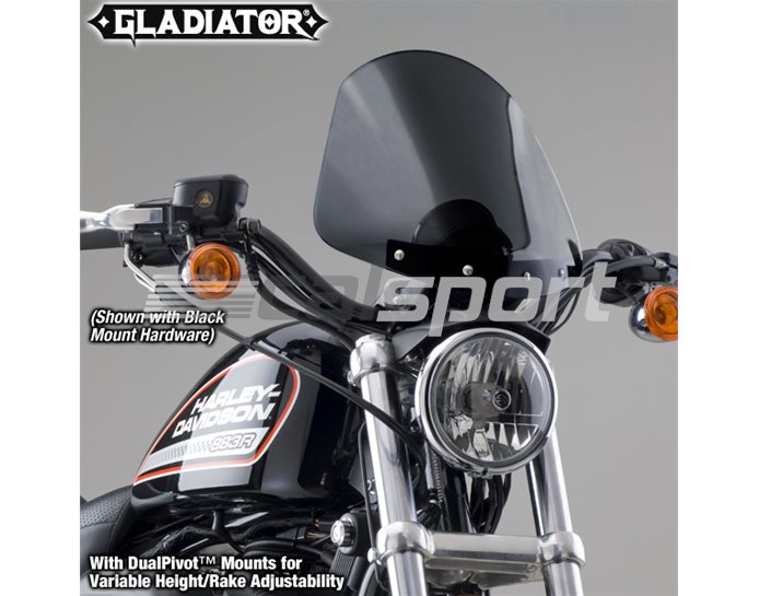N2705 - National Cycle GLADIATOR Dark Tint Screen With Chrome Dual-Adjust Mounting Kit - Single Clock Models - Single gauge only. Will not work on F
